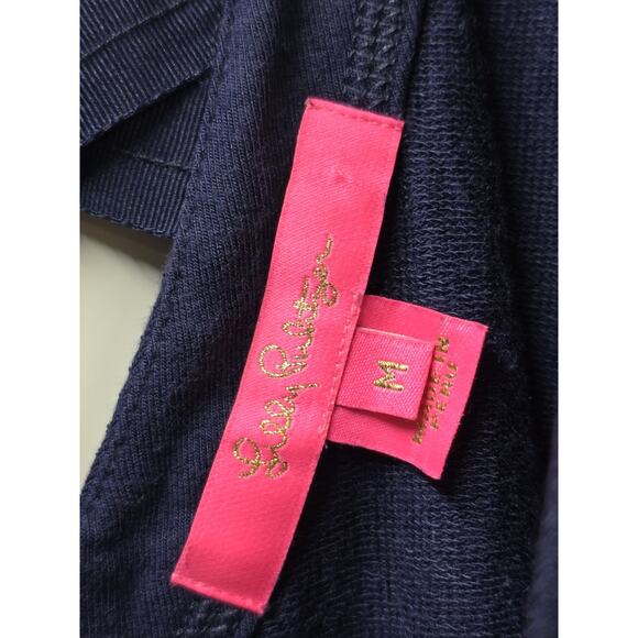 Lilly Pulitzer Areli Pullover Dk Blue Tunic Lattice Back Top-Size Medium Long - Picture 5 of 6